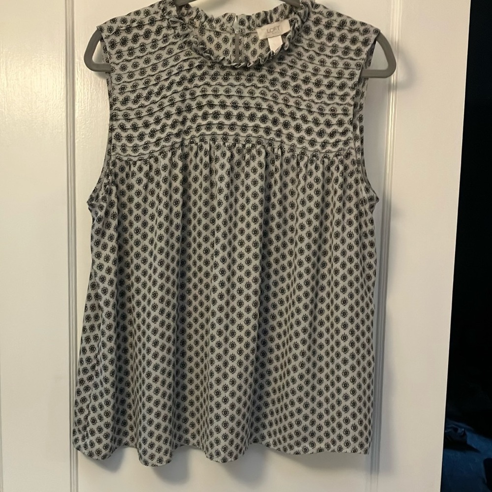 LOFT  Smocked Bib Collar Sleeveless Blouse